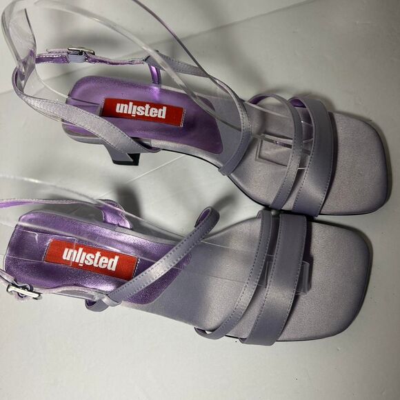 Vintage Y2K 2000s 90s square toe block he light purple high heels shoes 8 - Picture 2 of 8